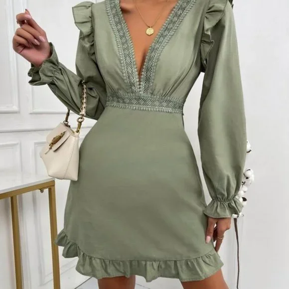 BOHO DOLLZ Plunging Neckline Mini Dress - Picture 1 of 5